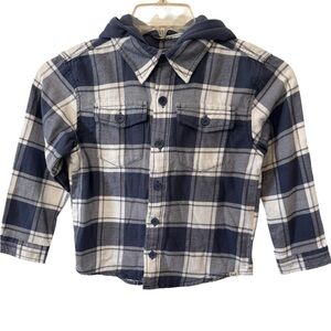 Kids Abercrombie Plaid Blue and White Shirt size 7/8 attached hood NWTS
